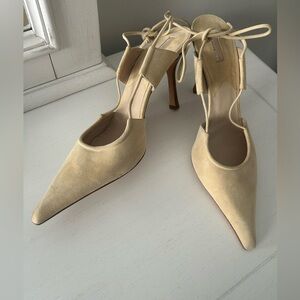 Michael Kors Beige Suede Heels with Ties at Ankle Size 11